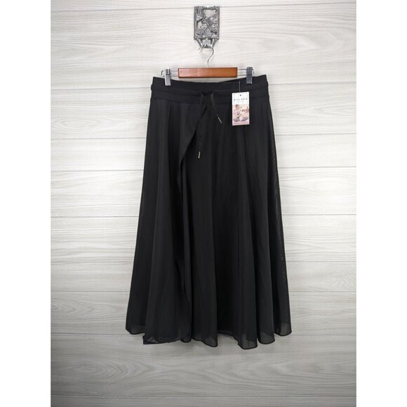 High Waisted Drawstring Contrast Mesh Split 2-in-1 Side Pocket Flowy Wide Leg Yo - Picture 5 of 8